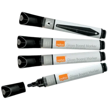 Popisovače na skleněné tabule Nobo, kulatý hrot, 4ks, černý
