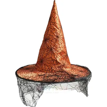 Karnevalový doplněk Čarodějnický klobouk oranžový se závojem