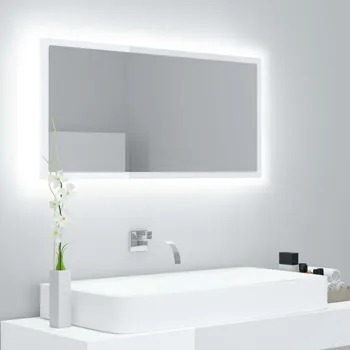 Zrcadlo ZBXL LED koupelnové zrcadlo bílé vysoký lesk 90x8,5x37 cm akrylové