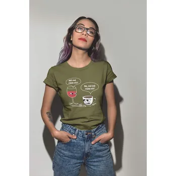 Dámské tričko Dámské tričko Víno a káva Barva: Khaki, Velikost: M