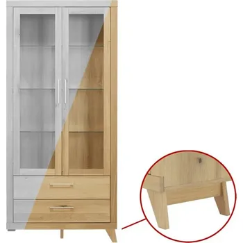 Policová skříň Široká dubová vitrína z masivu - BERLIN BERLIN-V02-2N