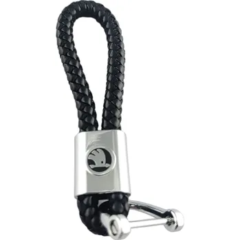 Kožená smart klíčenka ŠKODA s logem a kroužkem z nerezové oceli