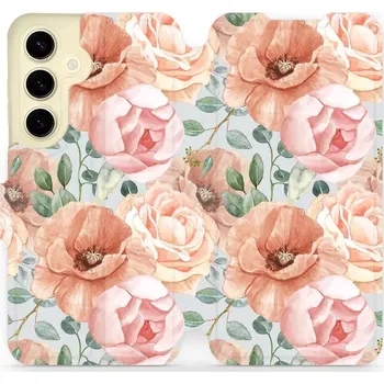 Pouzdro na mobilní telefon Flipové pouzdro Mobiwear - Samsung Galaxy S24 - MP02S Pastelové květy (Knížkové flip pouzdro, obal, kryt na mobil Samsung Galaxy S24 - MP02S Pastelové květy, materiál Umělá kůže + TPU - ochrana 360°, stojánek, silikonová vanička, magnetické zavírání)