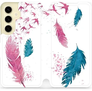 Pouzdro na mobilní telefon Flipové pouzdro Mobiwear - Samsung Galaxy S24 - MR08S Pírka (Knížkové flip pouzdro, obal, kryt na mobil Samsung Galaxy S24 - MR08S Pírka, materiál Umělá kůže + TPU - ochrana 360°, stojánek, silikonová vanička, magnetické zavírání)