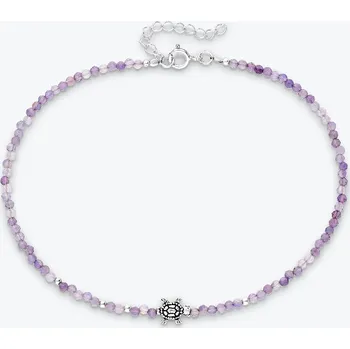 Řetízek Nákotník Želva ze stříbra a ametystu se stříbrnými korálky - Ag925