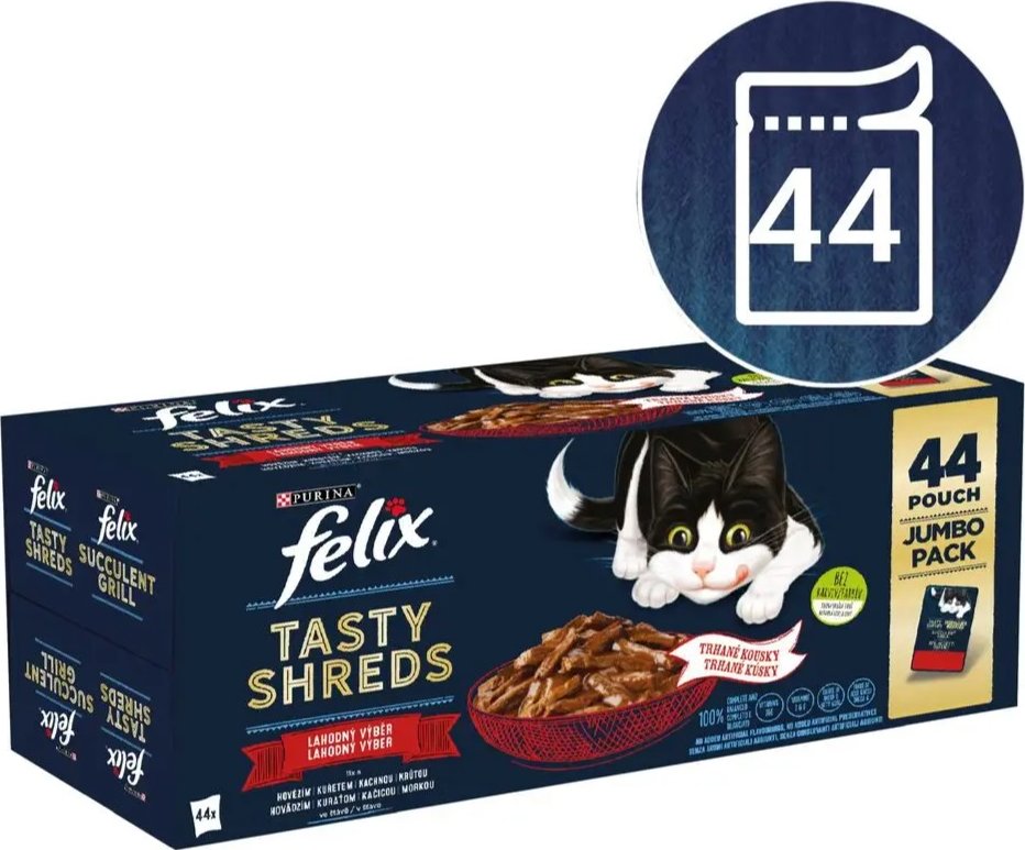 Felix Tasty Shreds Multipack hovězí, kuře, kachna, krůta 44x80g