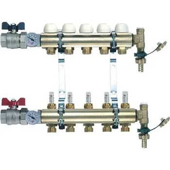 rozdělovač topení TIEMME přímý 10 okruhový plně osazený rozdělovač s průtokoměry, 1"