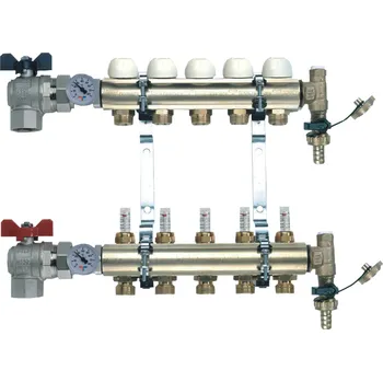 rozdělovač topení TIEMME rohový 6 okruhový plně osazený rozdělovač s průtokoměry, 1"