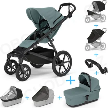 Kočárek Set 7v1 Thule Urban Glide 4-wheel Mid blue 2024 + pláštěnka + ochranná síť + madlo + korbička Mid blue + pláštěnka + ochranná síť na korbičku
