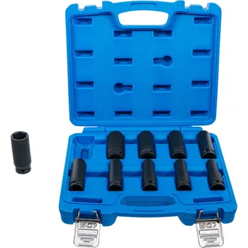 Ruční nářadí BGS 5206, Sada silových nástrčných šestihranných hlavic, prodloužené | 12,5 mm (1/2") | 10 - 24 mm | 10dílná