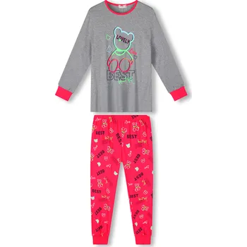 Dívčí pyžamo Dívčí pyžamo - KUGO MP1764, šedá / sytě růžové kalhoty Barva: Šedá, Velikost: 146