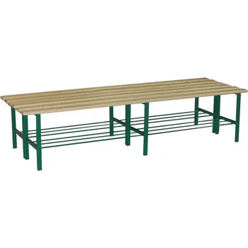 Zahradní lavice ŠATNA L šatní lavička dvoustranná, Barva kovové konstrukce RAL 6018 sv. zelená, Barva lamina světlý buk Křovina s.r.o. A205