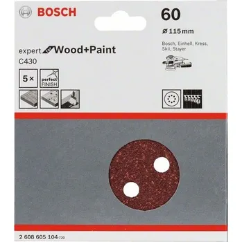 Brusný kotouč 5x Brusný kotouč do excentrické brusky Bosch C430 - 115mm, zr.60, 8 otvorů, suchý zip (2608605104)