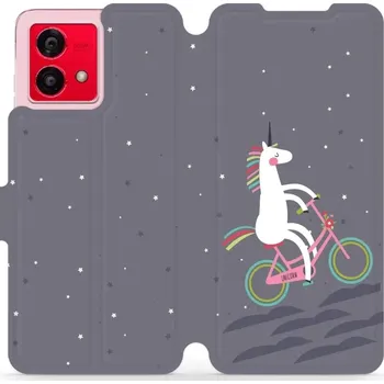 Pouzdro na mobilní telefon Flipové pouzdro Mobiwear na mobil Motorola Moto G84 5G - V024P Jednorožec na kole - VÝPRODEJ (Parádní flip obal, kryt, pouzdro Mobiwear na mobilní telefon Motorola Moto G84 5G s motivem V024P Jednorožec na kole)