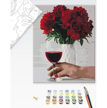 Brushme Malování podle čísel květiny pivoněk se sklenkou vína