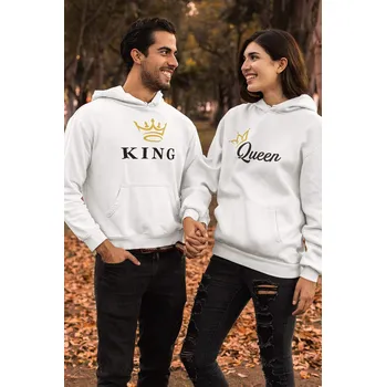 Pánská mikina Mikiny pro páry KING/QUEEN Barva: Bílá, Dámska velikost: 2XL, Pánska velikost: 4XL