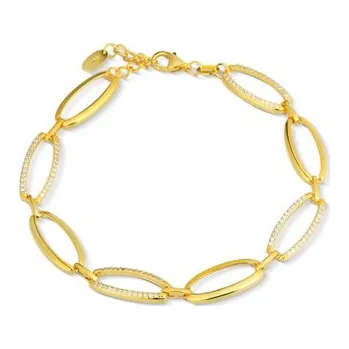 Náramek Dámský pozlacený stříbrný náramek se zirkony 17-20 cm SVLB0392XJ5GO18 + dárek zdarma