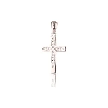 Přívěsek Stříbrný přívěšek křížek s čirými zirkony STRZ1034F