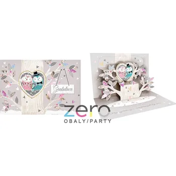 Přání s textem svatební 3D + obálka - sovy