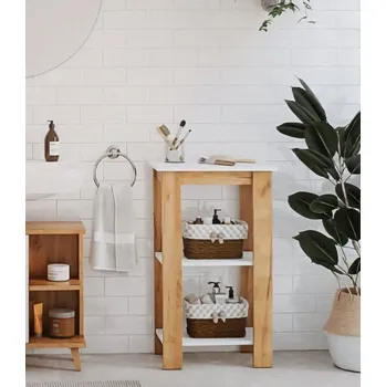 Knihovna Meblomaster Koupelnový regál MR-1352, bílá/dub