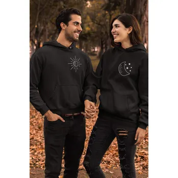Pánská mikina Mikiny pro páry Měsíc a slunce Barva: Černá, Dámska velikost: 2XL, Pánska velikost: 4XL