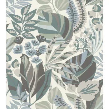 Tapeta Vliesová tapeta listy - modrá, šedá, zelená 867411 / Tapety na zeď Symphony (0,53 x 10,05 m) Rasch