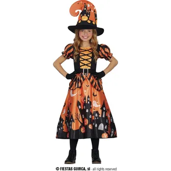 Karnevalový kostým Fiestas Guirca Strašidelná oranžová čarodějnice - věk 7 - 9 roků - 125 - 135 cm