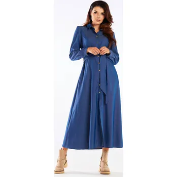 Dámské šaty Maxi šaty s košilovým topem a trapézovým spodkem A451 Barva: Modrá, Velikost: L