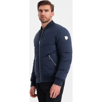 Pánská prošívaná bunda bomber s kovovými zipy V2 OM-JALP-0143 tmavě modrá
