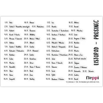 Diář Fleppi Samolepky - Jmeniny listopad, prosinec