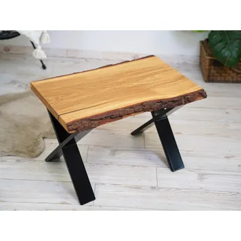 Konferenční stolek Dubový konferenční stolek z přírodní masivní fošny 40-45x70 cm + Podnože do X