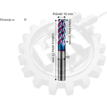 Fréza Monolitní tvrdokovová stopková fréza 4-břitá Ø10R1x30xD10x75L 60HRC