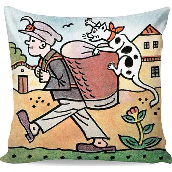 Dekorativní polštářek Dětský polštářek JOSEF LADA BARTOŠI, BARTOŠI, béžovo-světle modrý, 40x40cm