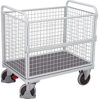 Plošinový vozík Skříňový vozík VARIOfit, stěny z drátěné mřížky - jedna sklopná, 1200 x 800 mm, nosnost 500 kg, barva šedá RAL7035 /deska šedá