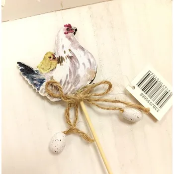 Velikonoční dekorace Slepička dřevěná s kuřátkem a vajíčky - zápich