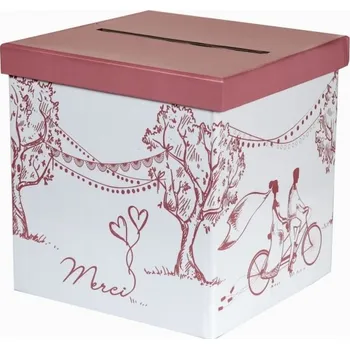 Svatební dekorace Santex Francie Svatební truhlička s novomanželi na dvojkole růžovozlatá 20 x 20 x 20 cm