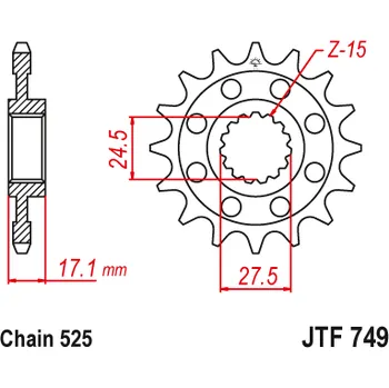 Řetězová sada pro motocykl Řetězové kolečko JT JTF 749-16 16 zubů, 525