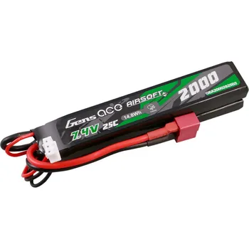 Baterie pro airsoftovou zbraň Gens ace Akumulátor Li-Po 7,4V 2000mAh 25C 106x20x10mm (2x) - DeanT