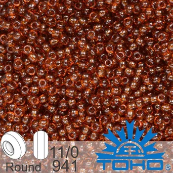 Korálek Korálky TOHO tvar ROUND (kulaté). Velikost 11/0. Barva č. 941 Transparent Smoky Topaz. Balení 8g.