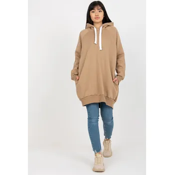 Dámské šaty EX MODA Dlouhá basic mikina s kapucí tmavě béžová Velikost: UNI