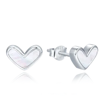 Náušnice 1773 MINET Stříbrné náušnice srdíčka s bílou perletí