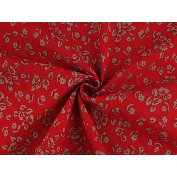 Bavlněná látka / plátno s řidší vazbou květinky METRÁŽ - 1 červená