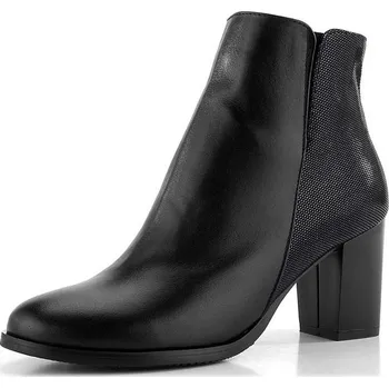 Dámské kozačky Barton kotník na podpatku černý s lesklou patní částí 24-2531 - 39 | P690562