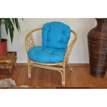 Ratanové křeslo Bahama medové polstr tyrkysový melír