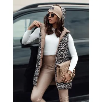 Dámská vesta Dámská přechodná prošívaná vesta s kapucí oboustranná ELEGANCIO hnědá