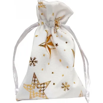 Dárková taška Sáček sametový bílý s hvězdami 20*15cm 8701002C