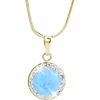 Náhrdelník Pozlacený stříbrný náhrdelník s kulatým opálem a krystaly Swarovski Elements Blue