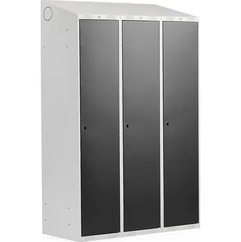 Šatní skříň Šatní skříňka CLASSIC, šikmá střecha, 3 sekce, 1900x1200x550 mm, šedá, černé dveře