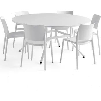 Jídelní set Nábytková sestava Various + Rio, 1 stůl a 6 bílých židlí