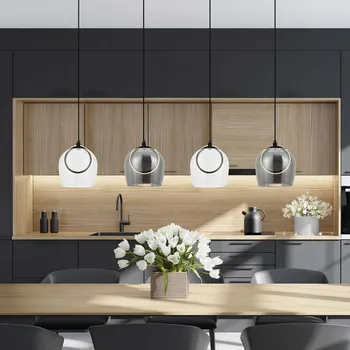 Zambelis Závěsné svítidlo LED 23082, 4 světla, sklo, délka 105 cm čirá, kouřově šedá, černá 4 x 6 W LED - Doprava zdarma